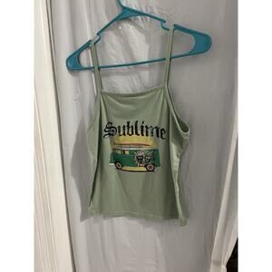 Sublime Green VW Nettle Bug Van Novelty Print Cropped Cami Top Sz Xxl Runs Small